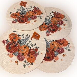 NEW Set 4 Pumpkin Harvest Printed Braid Round Placemats‎